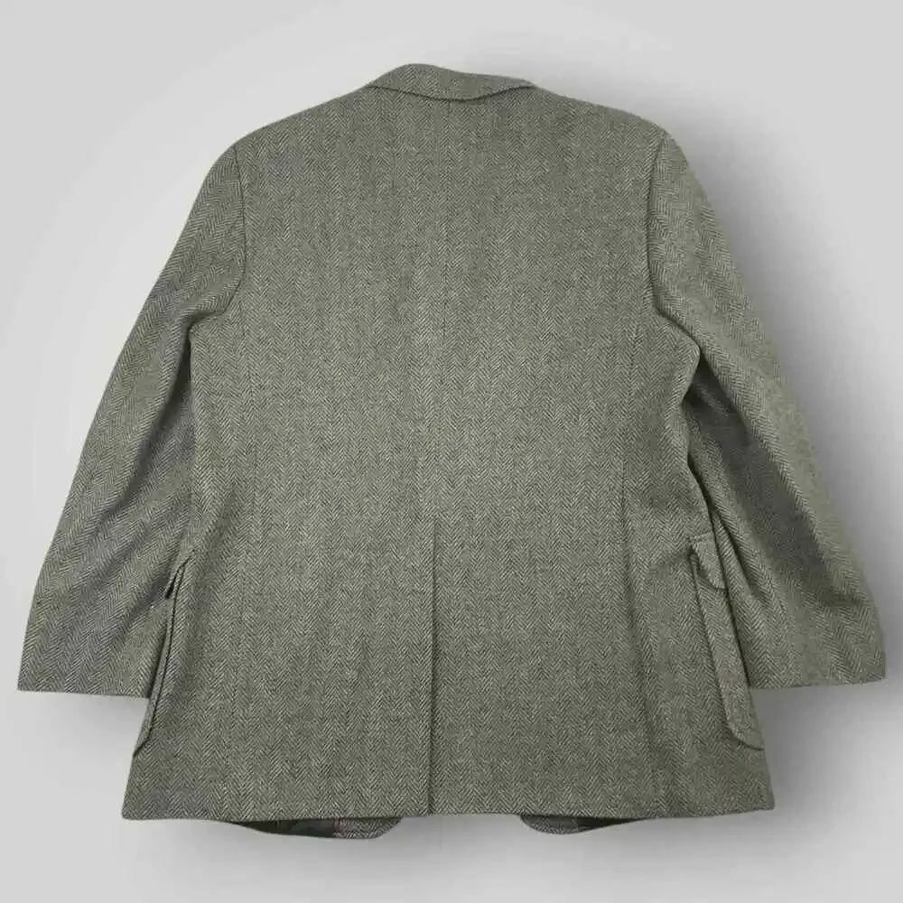Vtg 70s Ivy Style Patch Pocket Tweed Jacket Mens 40R Wool Herringbone USA Gray